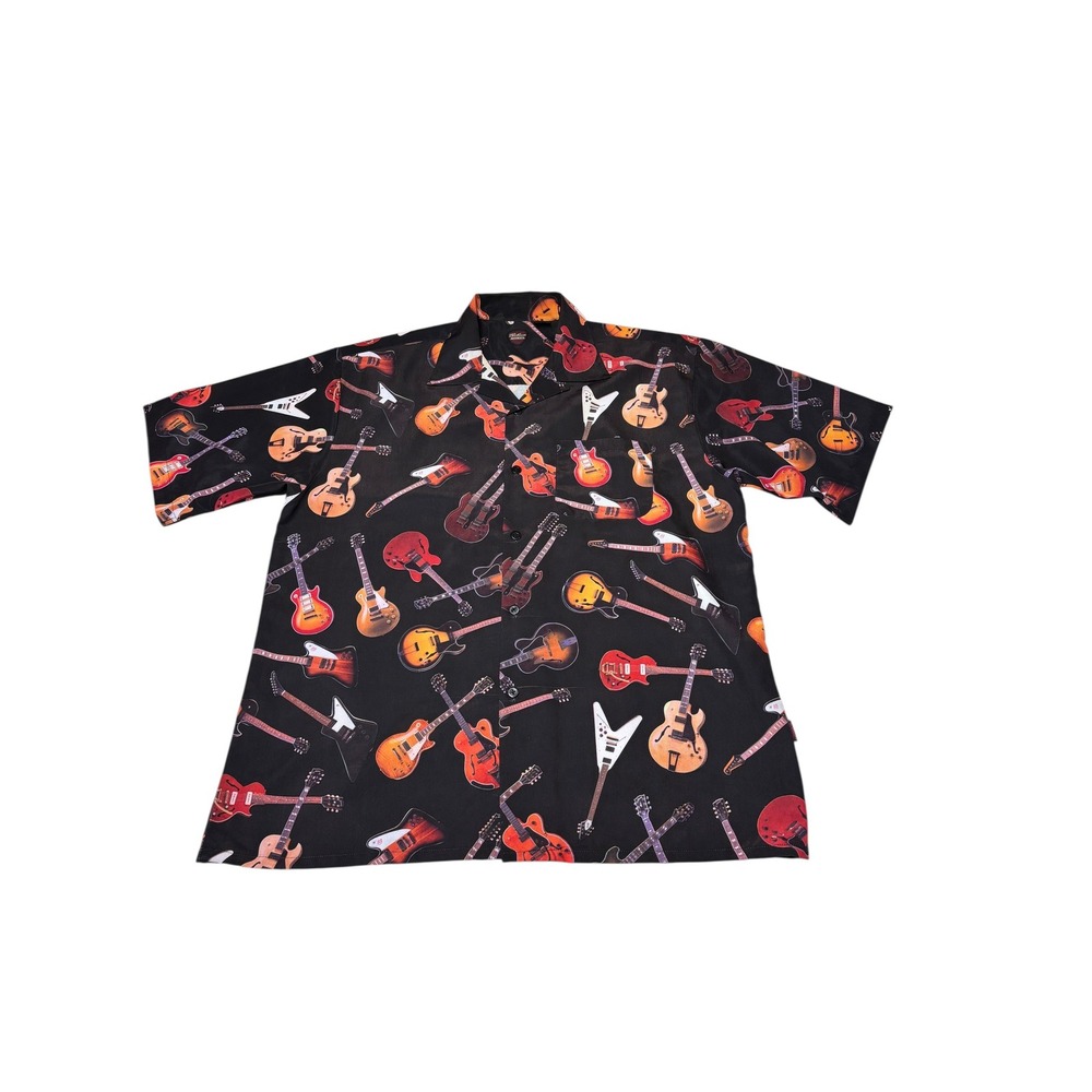 Gibson Tour Wear Dragonfly Mens XXL Guitar Print Button Down Shirt Black XXL